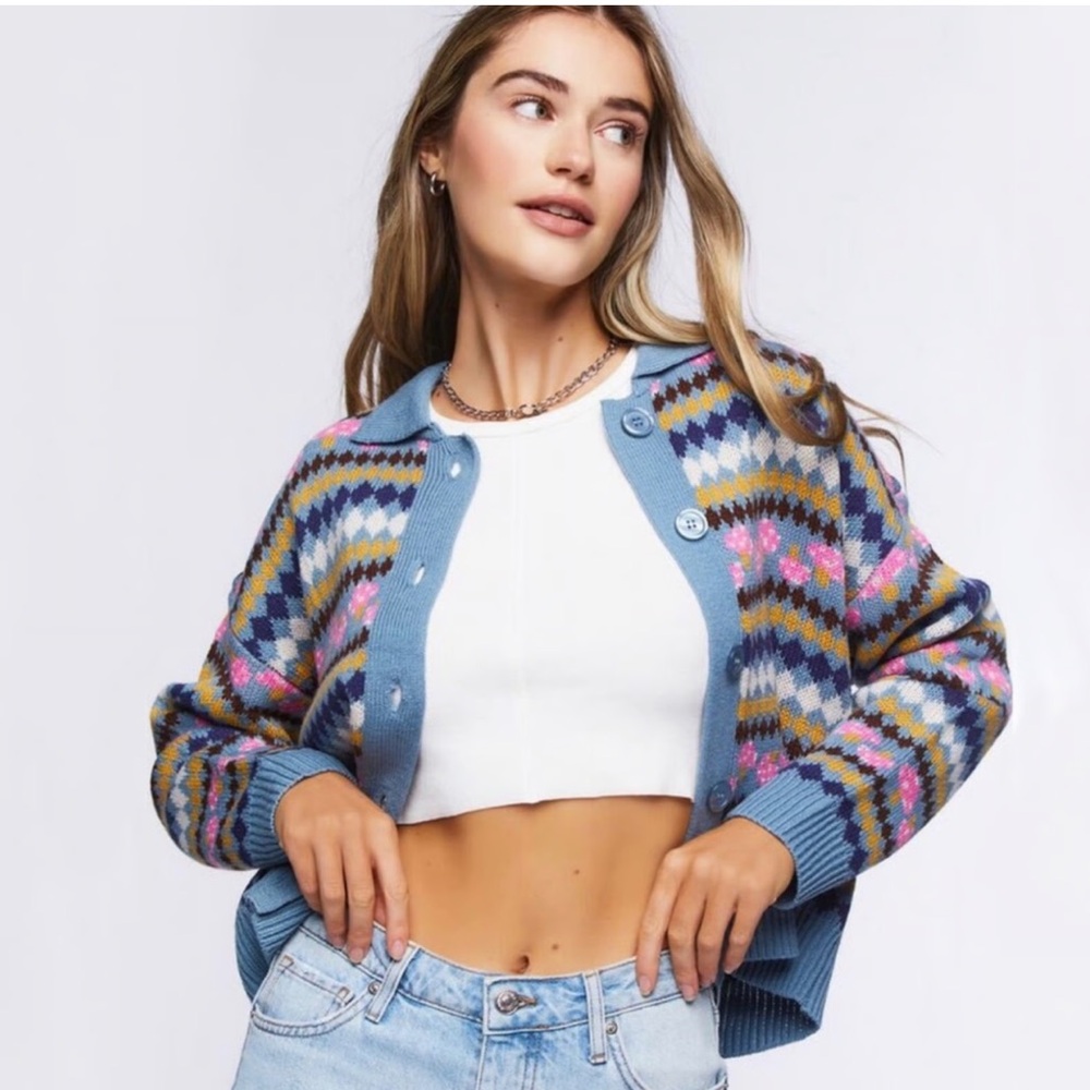 Forever 21 Colorful Knit Mushroom Cardigan, Small, NWOT